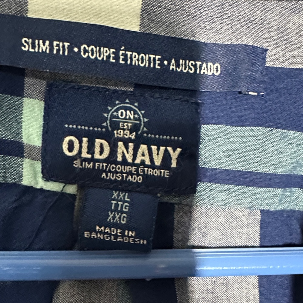Old Navy Men's Blue and White Checkered Shirt 2XL Slim Fit - Picture 2 of 6